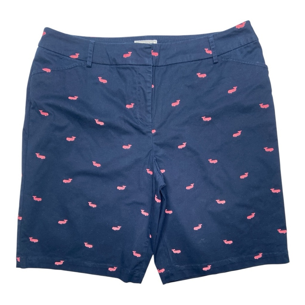 Charter Club Navy Chino Short With Pink Embroidered Whales Size 16